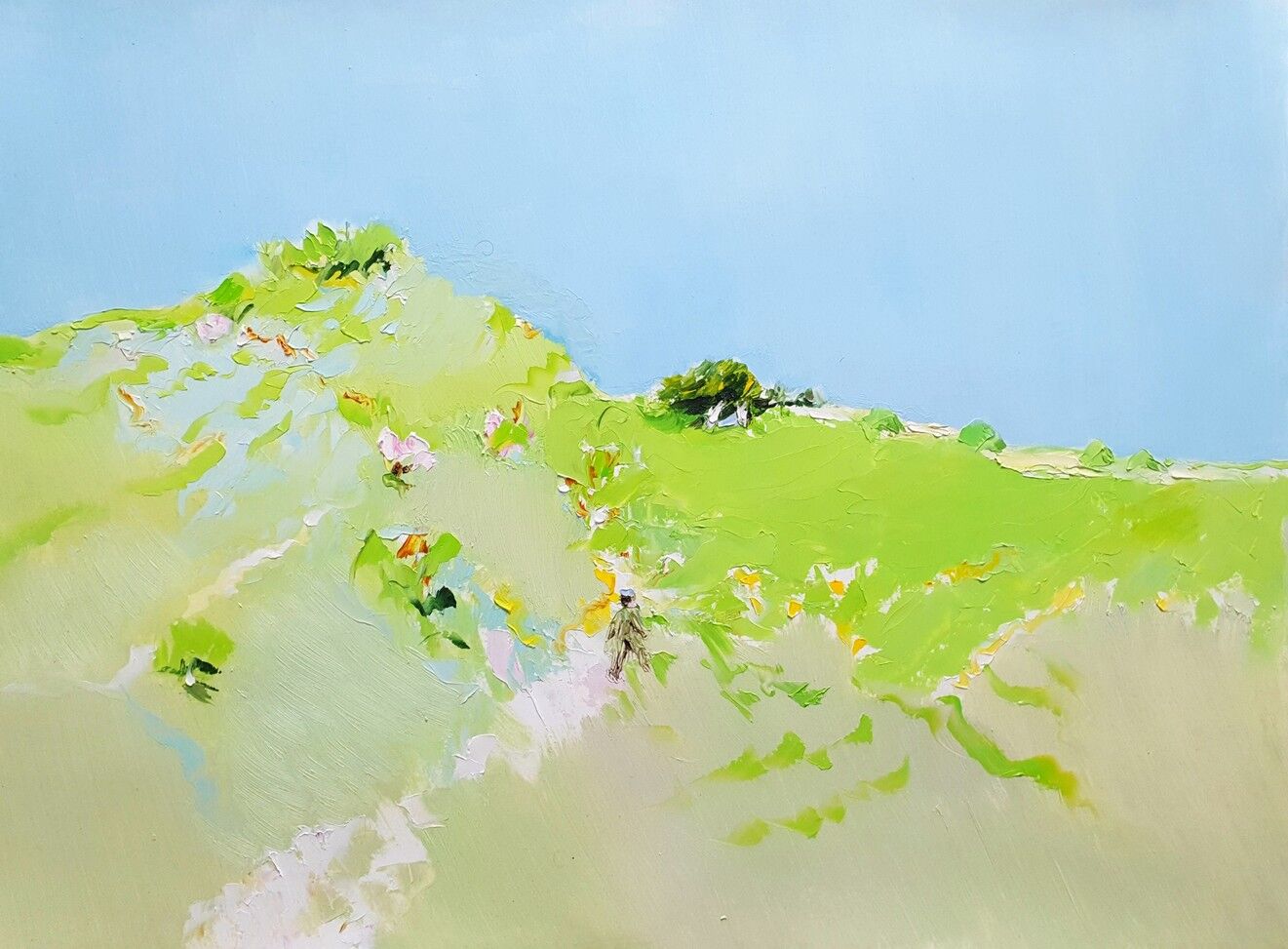 «Весенний холм», бумага, масло, 63 × 83 см 2025 г.