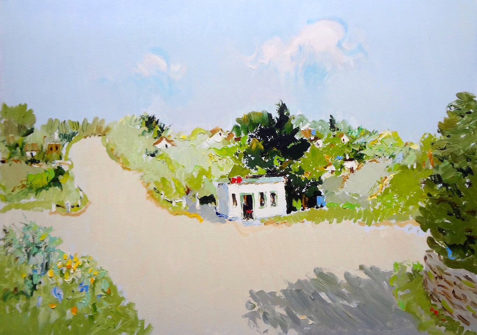 «Лето, перекрёсток», картон, масло, 70 × 91 см 2020 г.