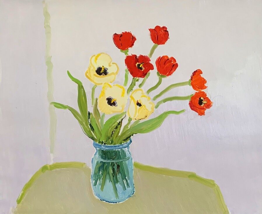 «Тюльпаны», бумага, масло, 62 × 73 см 2024 г.