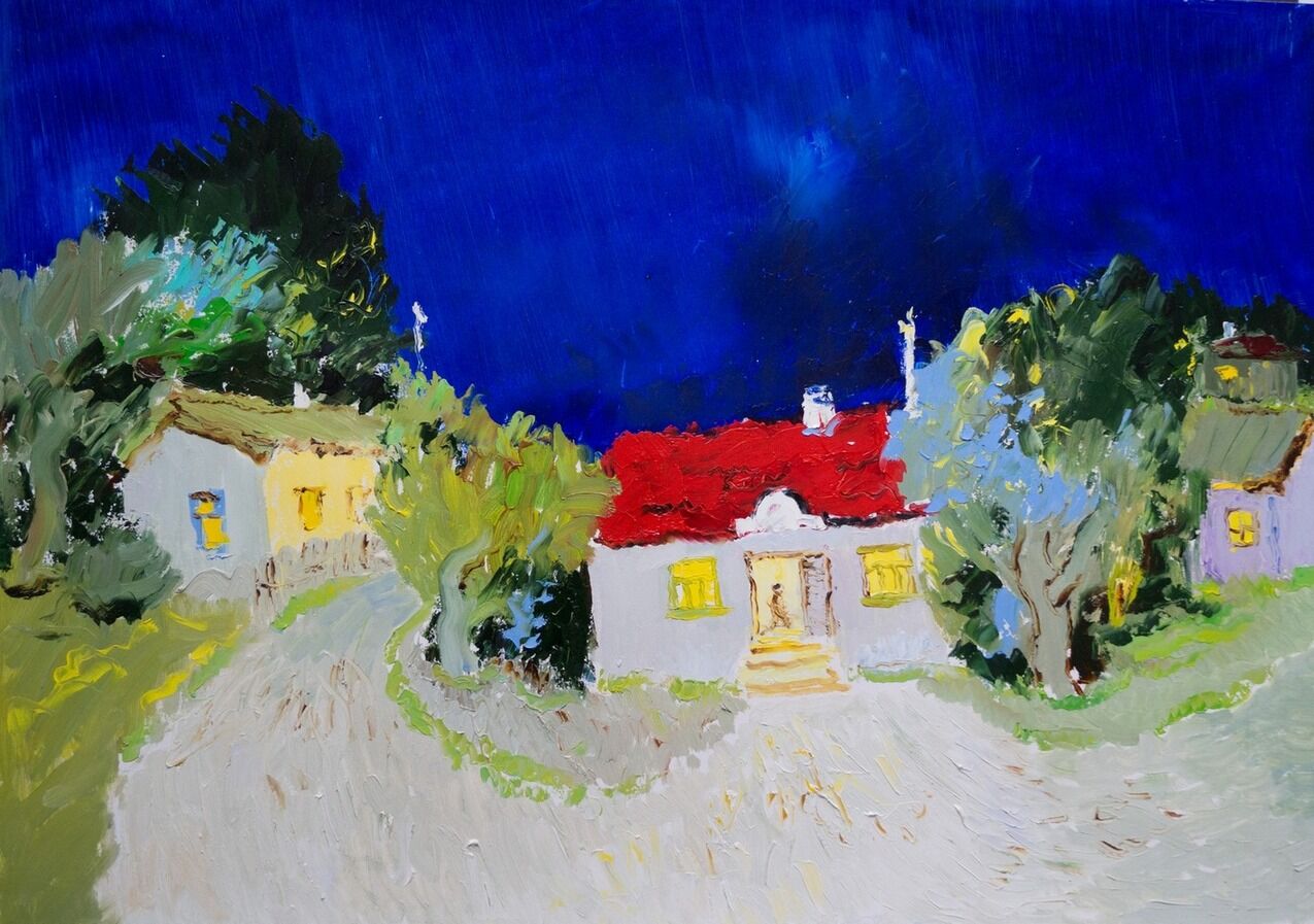 «Чалтырь ночью», бумага, масло, 63 × 83 см 2024 г.