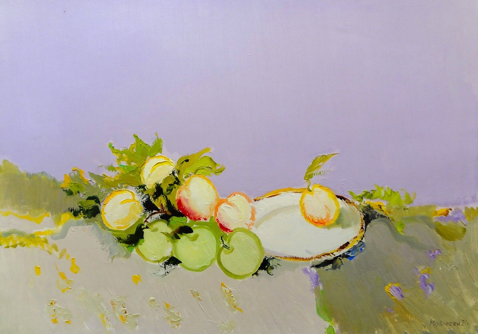 «Яблоки», бумага, масло, 62 × 83 см 2022 г.