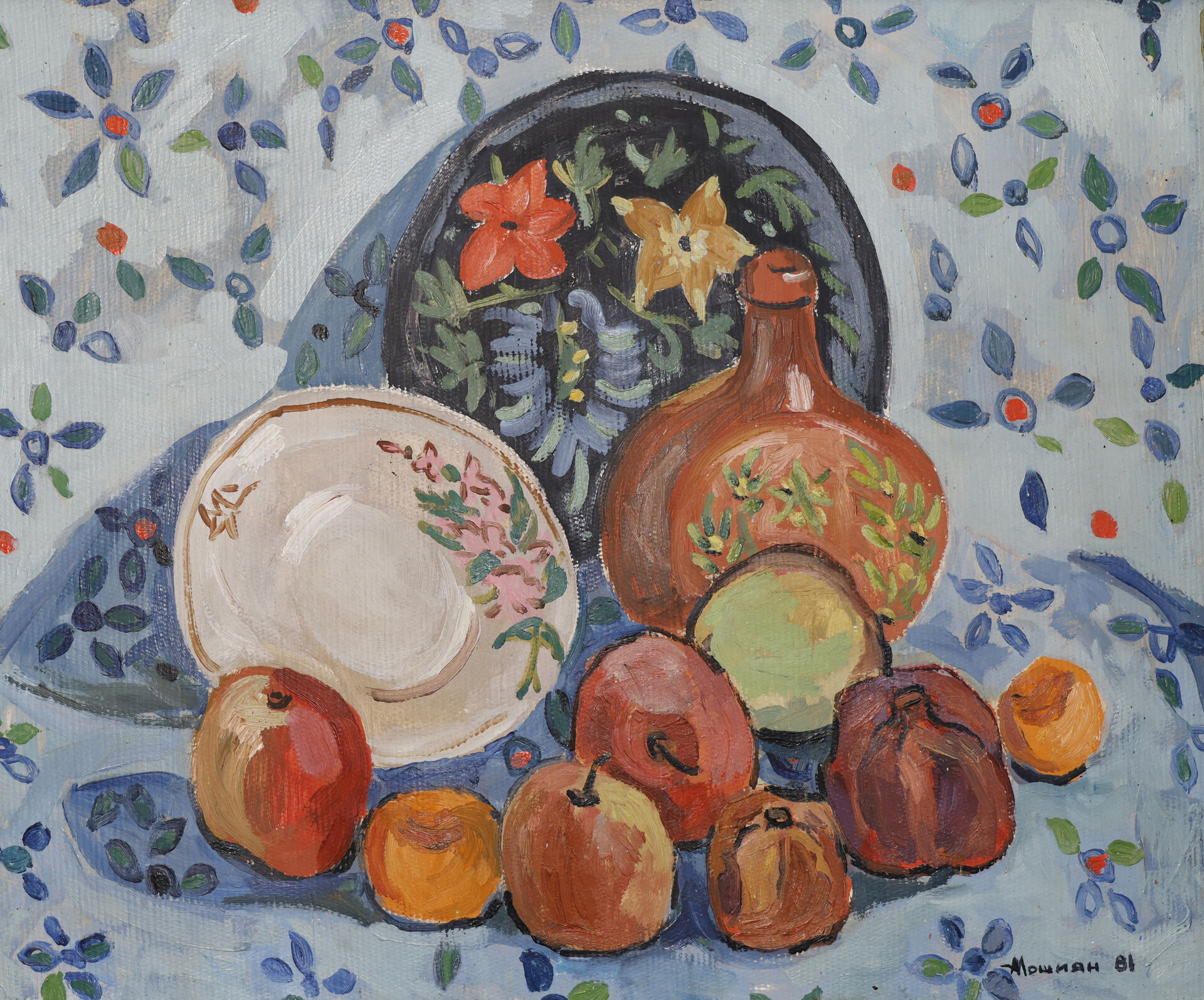 1981 «Натюрморт с подносом»   картон, масло 59 × 49 см