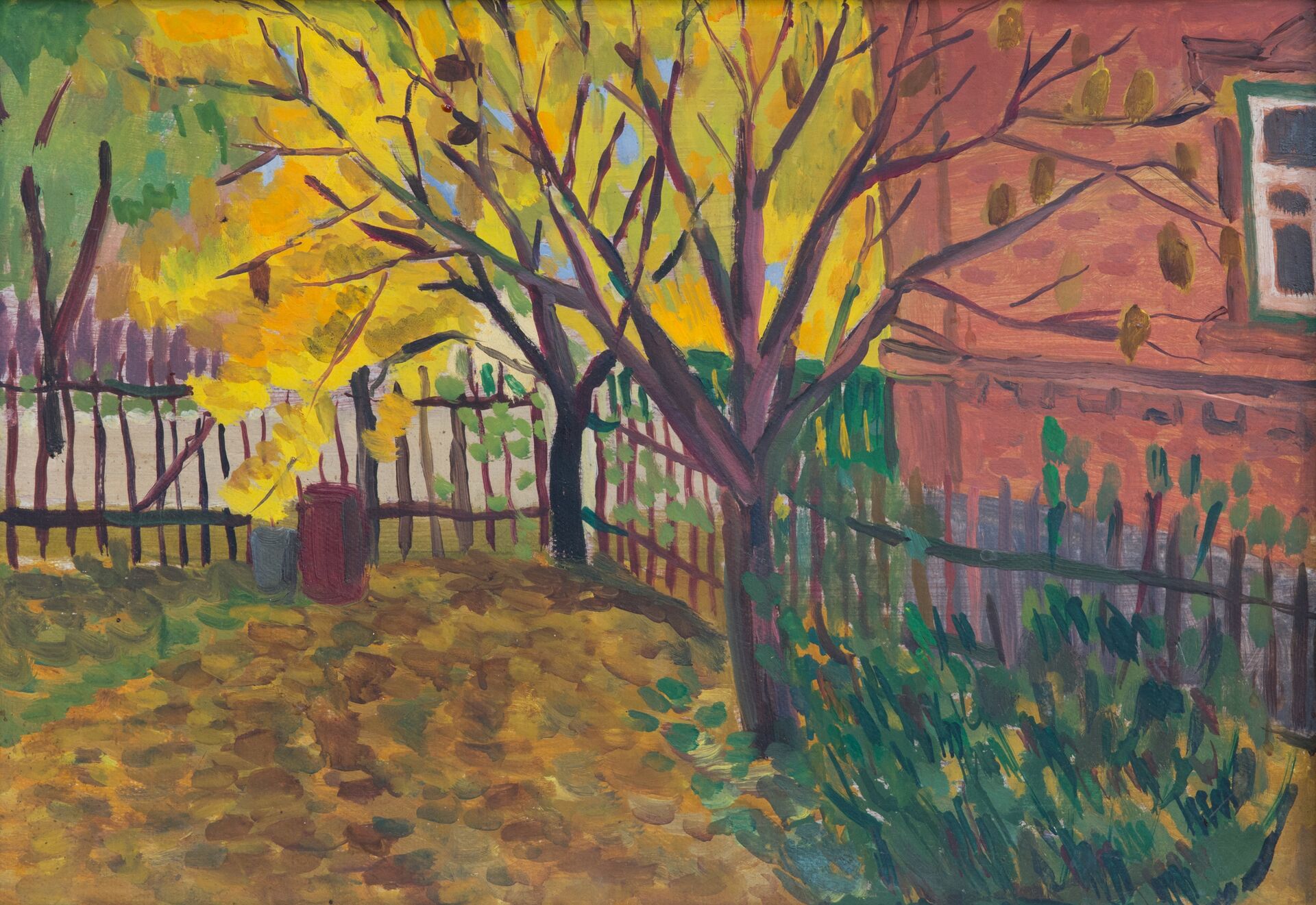 Осенний дворик. К.,м.38х52. 1979 г.