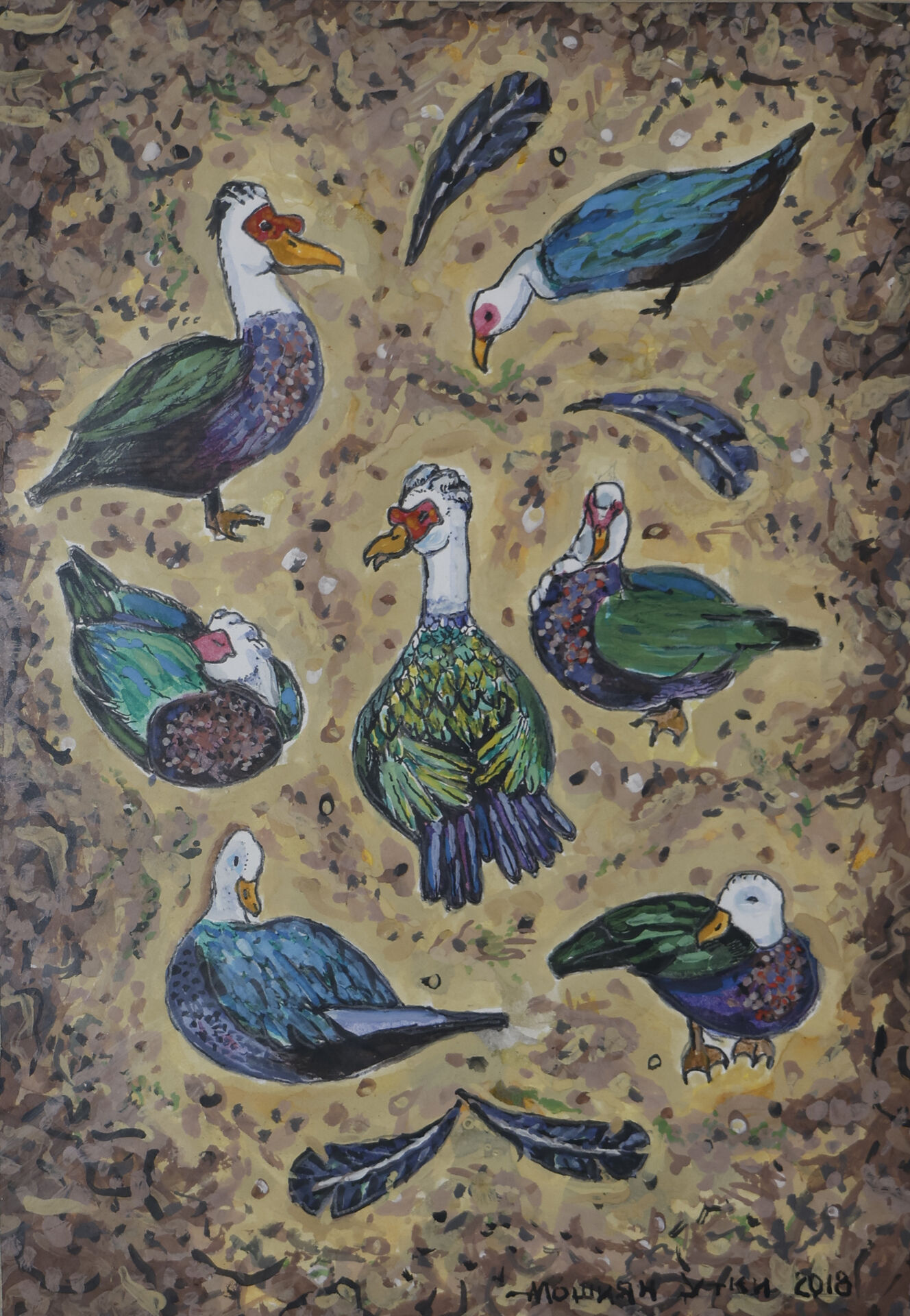 2018 «Утки» бумага, гуашь 18,5 × 26,5 см